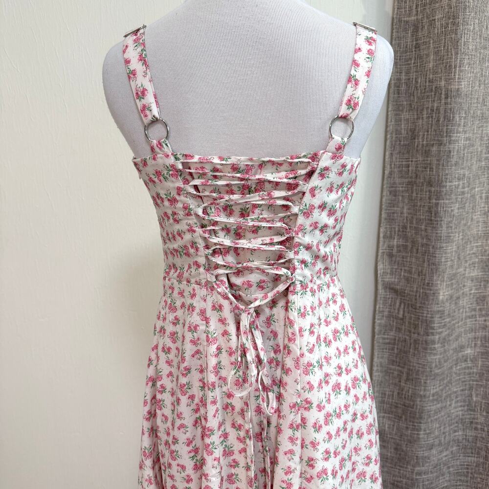 Petal & Pup Milkmaid Floral Maxi Dress M Pink Roses Corset Basque Waist Cottage - Picture 7 of 13